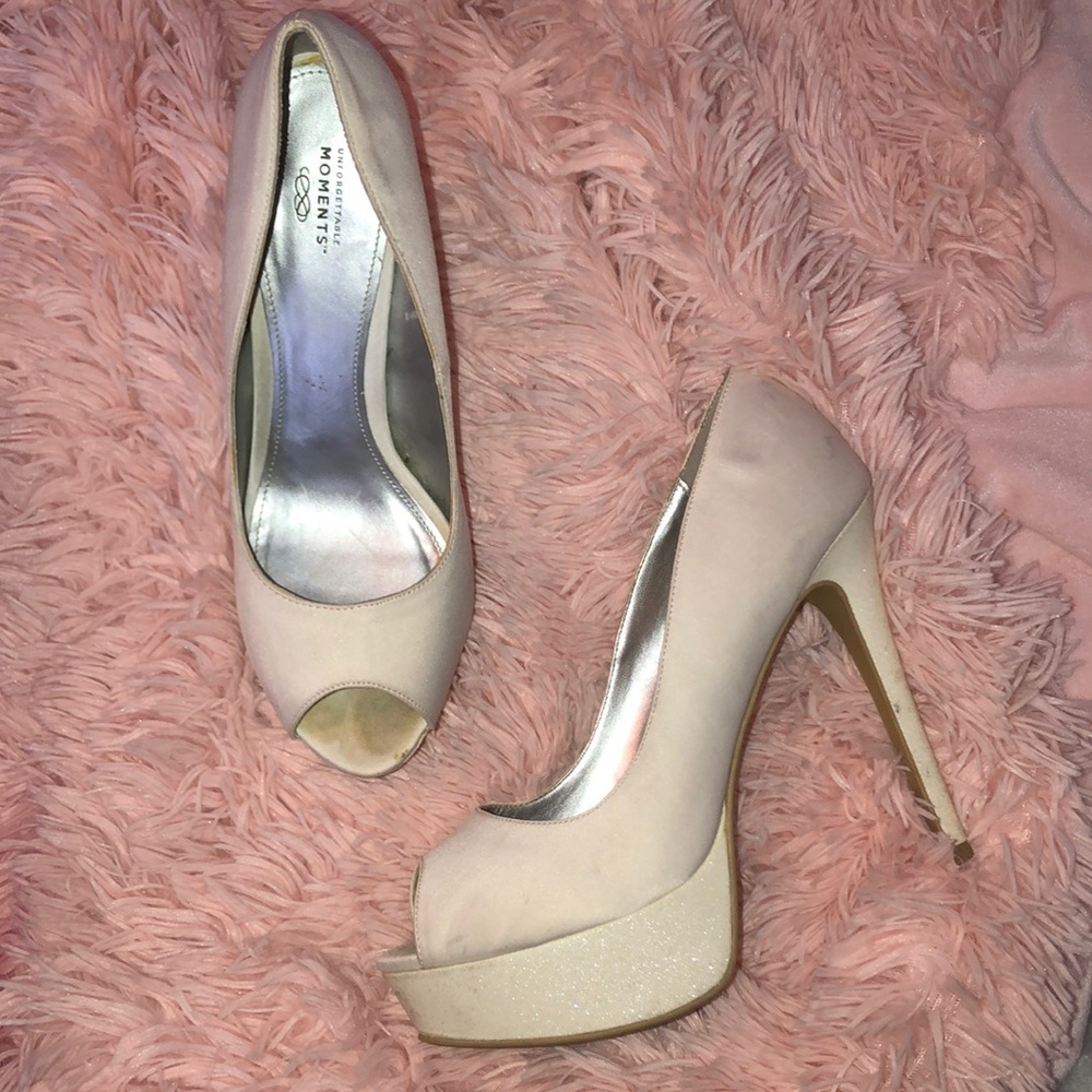 White Open Toed Pumps with platform